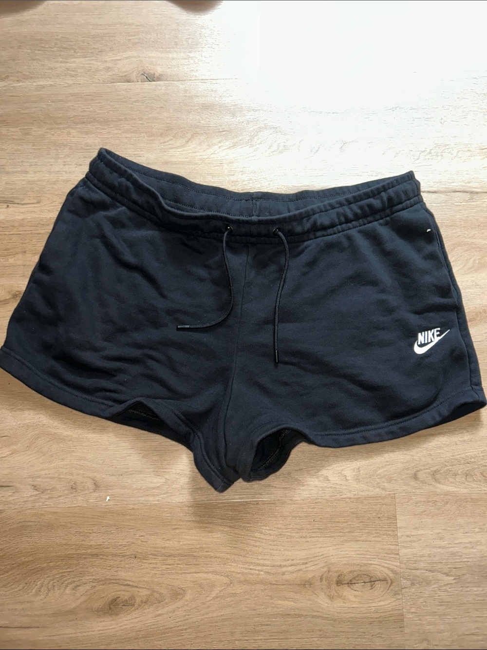 Nike Women's Black Athletic Drawstring Shorts with White Swoosh